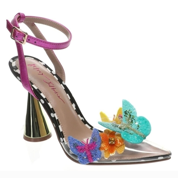 💙🔹️ Betsey Johnson🔹️ Kamilla Sequin Butterfly Clear Lucite Pumps - Picture 1 of 9